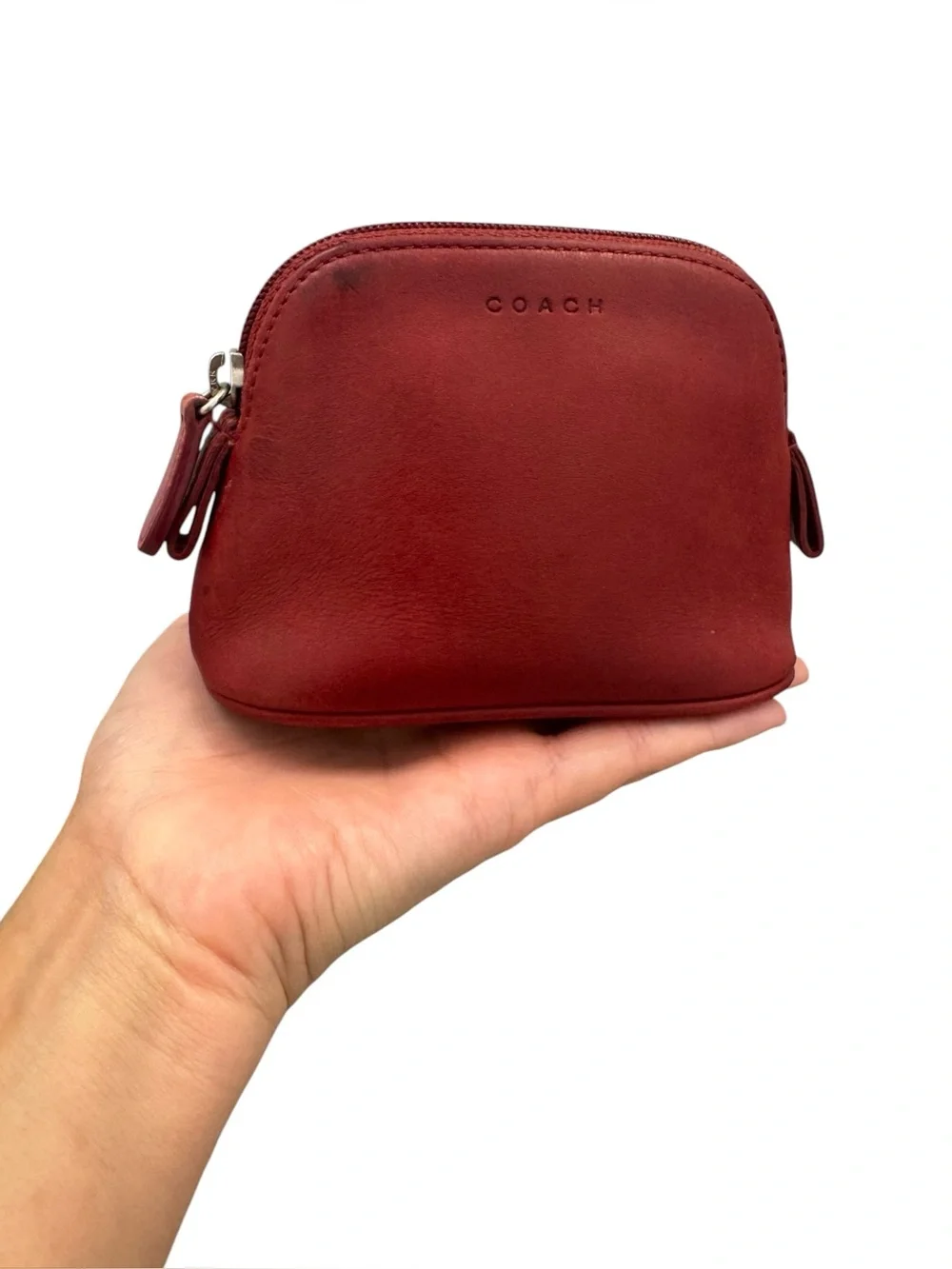 Vintage Coach Red Dome Leather Zip Mini Makeup Cosmetic Pouch **READ**